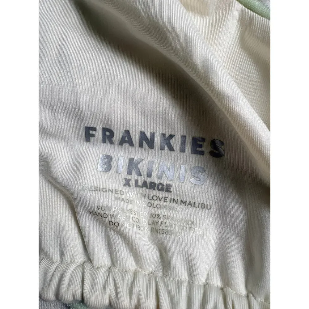 Frankie's Bikinis Tatum Triangle Velvet Bikini Set Green and White Size XL NWT